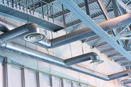 Industrial Ventilation System. Metal Piping For Air Conditioning